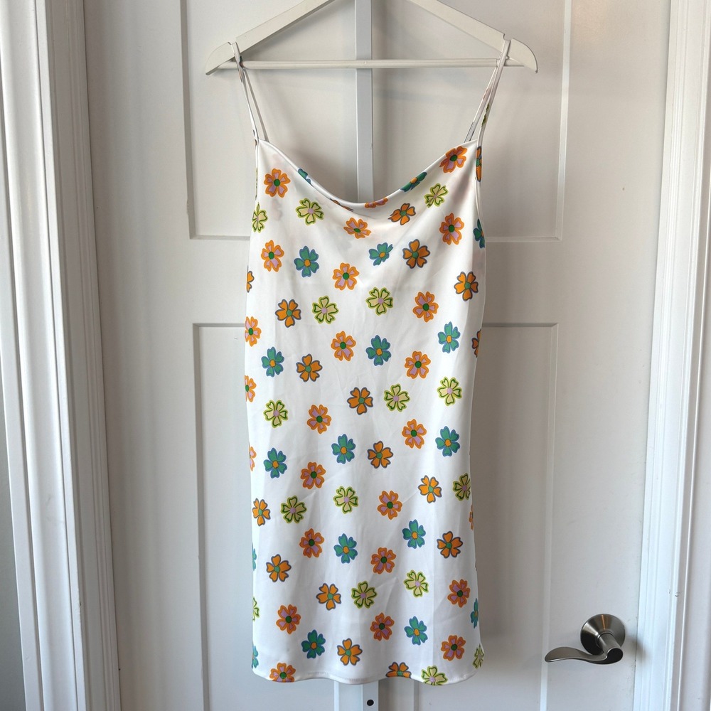 Cotton On‎ White Retro Floral Cowl Neck Slip Mini Dress Small - Picture 2 of 6